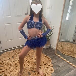Blue Sparkly Dance Costume with Fringe